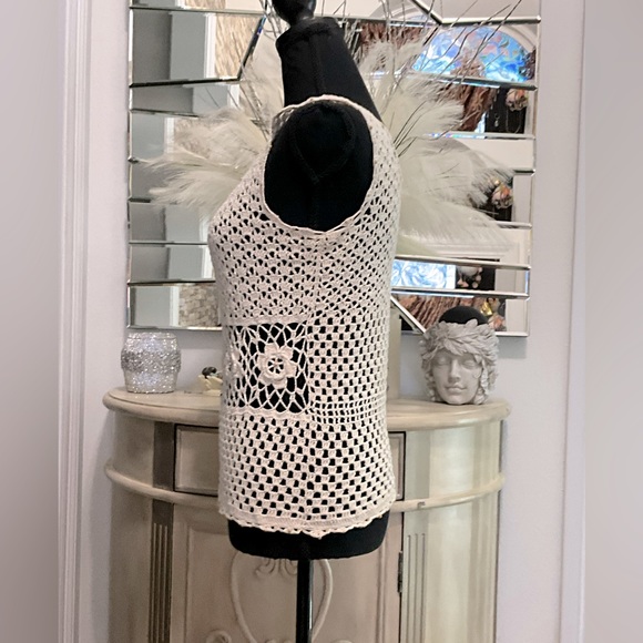 Ivory 2 pieces Set top & cardigan handbag crochet and wood buttons. Size S/M - Picture 2 of 10